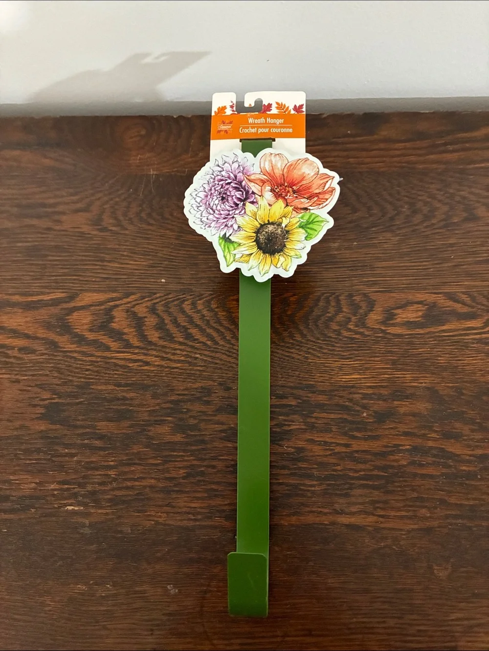 NWT- Green Metal- Fall Wreath Hanger with Sunflower & Dahlia